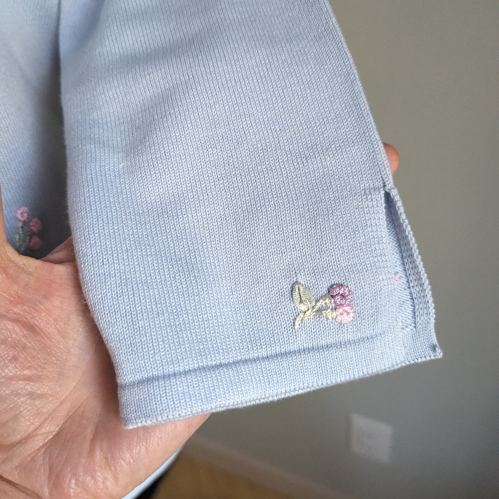 90s Carolyn Taylor Wmns Medium Floral Embroidery Bead Neck Knit Top Cottage 149 - Picture 6 of 13